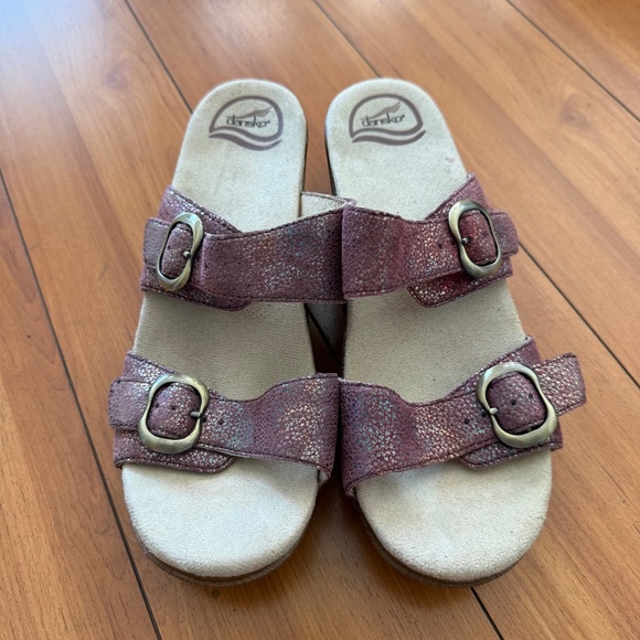 DANSKO Sophie Sandals Pink Metallic Iridescent Leather Clogs EUR 39 - Picture 2 of 7